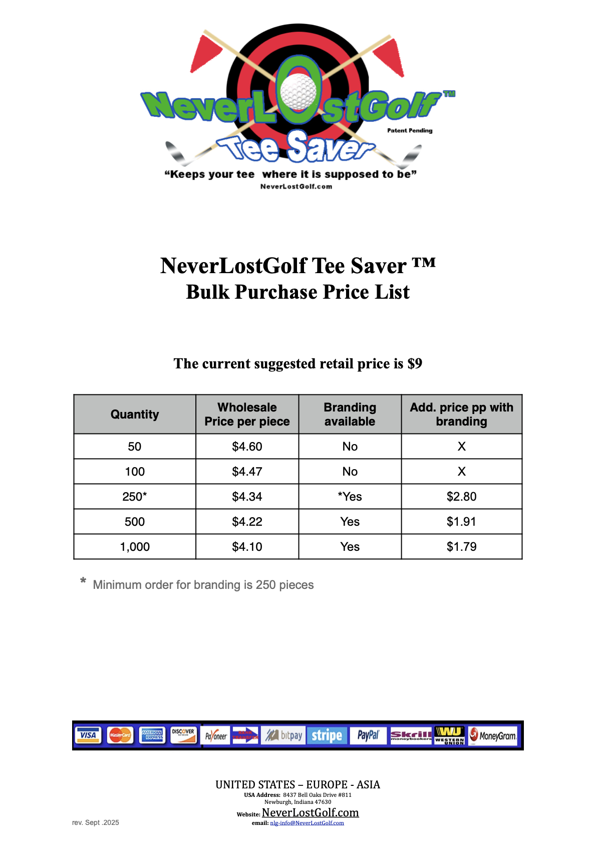 NeverLostGolf Tee Saver™ price list 